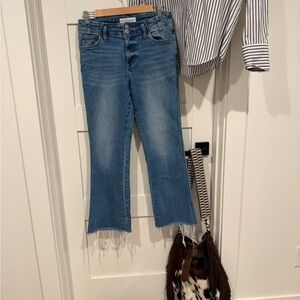 Flying Monkey Distressed High Rise Cropped Flare Jeans